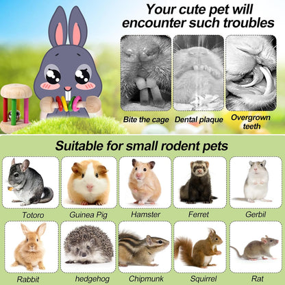 15PCS Rabbit Toys for Bunnies Boredom Enrichment with Chinchilla Hamster Rat Guinea Pig Bunny Toys for Rabbits Indoor Wooden Hanging Bunny Rabbit Chew Toy for Teeth Keep Busy Grass Sticks Treat Balls