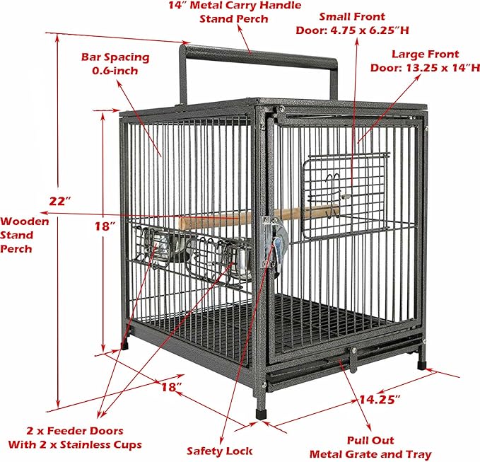 Deluxe Portable Wrought Iron Bird Travel Parrot Vet Carrier Cage Prevent Beaks Out Pet Products for Parrots Conures Cockatiel Amazon African Grey