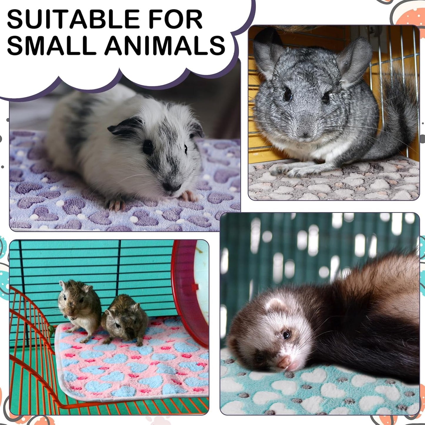 Tudomro 8 Pcs Guinea Pig Blankets Absorbent Washable Animal Fleece Bedding Cage Liners Waterproof Reusable Pet Pee Sleep Mat Pad Cover for Chinchilla Hamster Ferret(Heart,14 x 28 Inch)