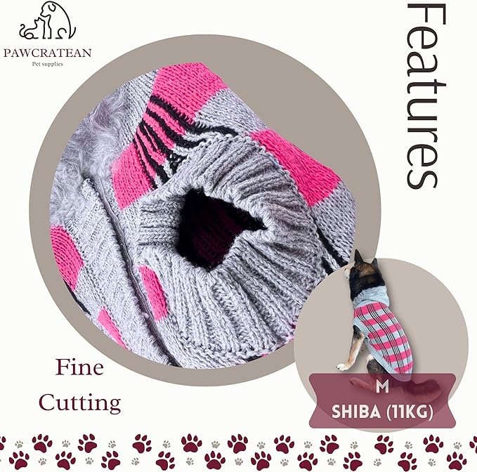 Cute Sweater for Dogs and Cats Soft Flannel Pet Outfit Warm and Cozy Animal Hoodie Small to Large Pet Clothes for Halloween Parties and Everyday Wear (Medium, Pink Checkered with Hat)