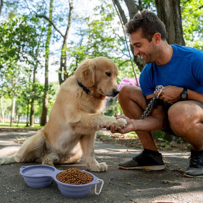 SLSON Collapsible Dog Bowls,Integrated Molding Dog Double Bowl No Plastic Rim 2 in 1 Foldable Pet Food & Water Bowl Cat Feeder Dish for Walking,Hiking,Camping (Taro Purple)