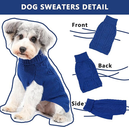 Dog Sweaters Small Dog Clothes Winter Turtleneck Puppy Sweater Warm Pet Cat Sweater Doggy Pullover Outfit with Twisted Design XS~XL(Navy Blue, Large)