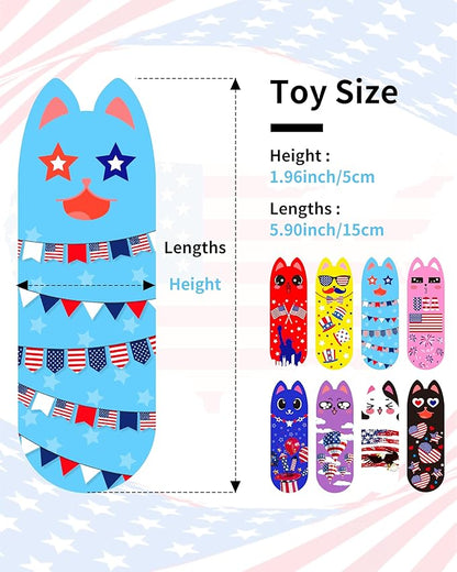 PET SHOW 8 Pack 4th of July Cat Kicker Toys with Catnip Patriotic Crinkle Sound Toys for Indoor Cats Star Stripe American Flag Patterns Plush Kittens Shape Natural Interactive Toys Pet Kitty
