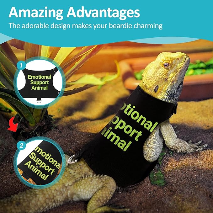 Bearded Dragon Lizards Clothes with Leash Set - Cute Lizard Reptile Small Animal Adjustable Harness Clothes for Walking Outdoor Security Costume Photo Prop(Green