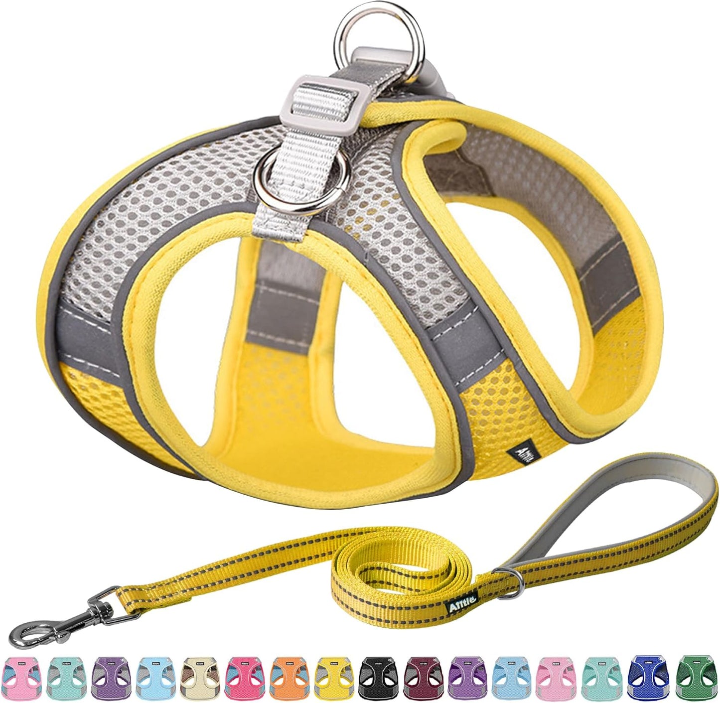 AIITLE Easy Walk Dog Harness and Leash Set - Pet Supply No Pull, Step in Adjustable Pet Harnesses with Padded Vest for Summer, No Choke Over, Easy to Put on Medium Dogs Yellow L