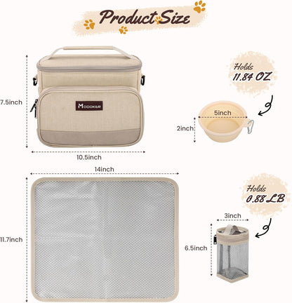 Modoker All-in-One Dog Travel Bag Airline Approved Pet Cat Tote Organizer for Weekend Trips, 2 Bowls, 2 Food Containers & Feeding Mat
