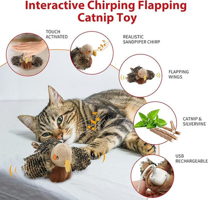 Gigwi Flappy Bird Cat Toy for Indoor Cats, Rechargeable Lifelike Interactive Flapping Bird Cat Toy Tweet, Flapping Wings & Lively Chirping, Automatic Catnip Toys for Cats Kitten, Touch Activated