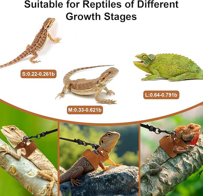 5 Pack Bearded Dragon Harness and Leash Set Bearded Dragon Leash with Retractable, 3 Size Adjustable Soft Leather Harness, Toy Bell Balls for Reptiles Squirrel Lizard Chinchilla