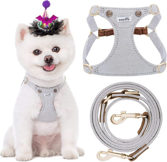 Puppytie No Pull xs Dog Harness with Multifunction Dog Leash,Soft Adjustable No Choke Escape Proof Pet Harness Vest,denimn Gray,xs