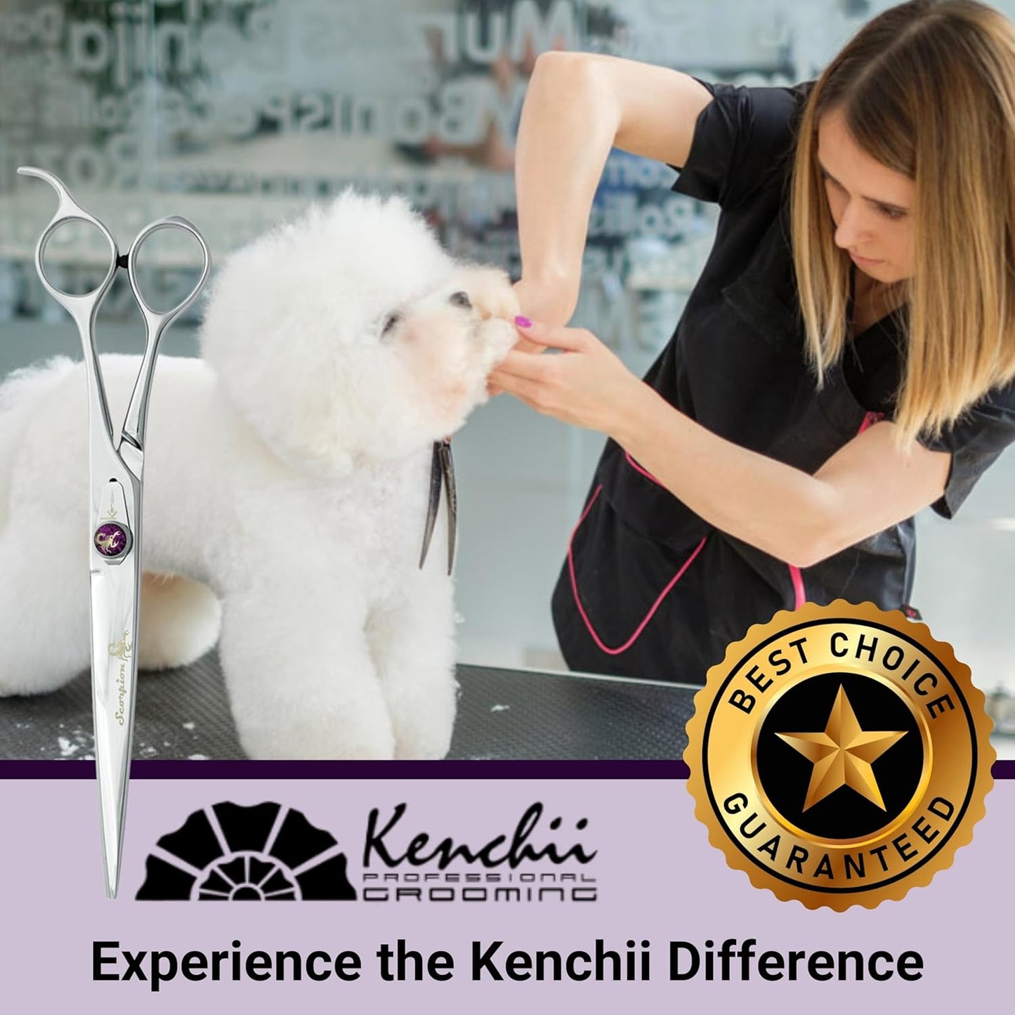 Kenchii Scorpion 8 Inch, Straight Grooming Scissors for Dogs and Pets - Premium Steel Scissors for Dog Grooming - Dog Shears Pet Grooming Accessories - Pet Hair Trimming Scissor