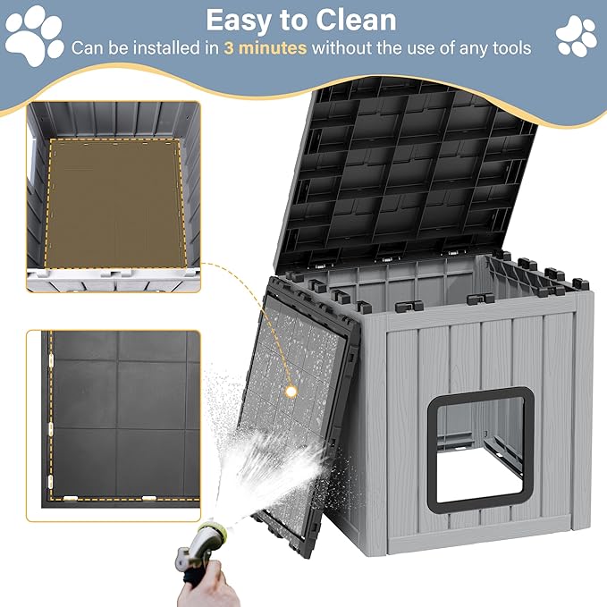 Outdoor Cat House, Cat Houses for Outdoor Indoor Cats, Clawsable Cat House Weatherproof, Feral Cat Shelter, Resin Insulated Material, Emergency Exit Easy to Clean and Install, Black