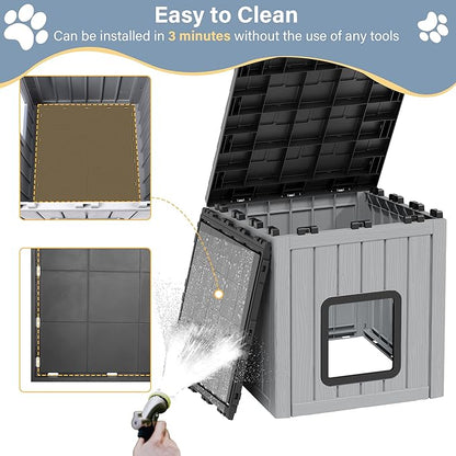 Outdoor Cat House, Cat Houses for Outdoor Indoor Cats, Clawsable Cat House Weatherproof, Feral Cat Shelter, Resin Insulated Material, Emergency Exit Easy to Clean and Install, Black