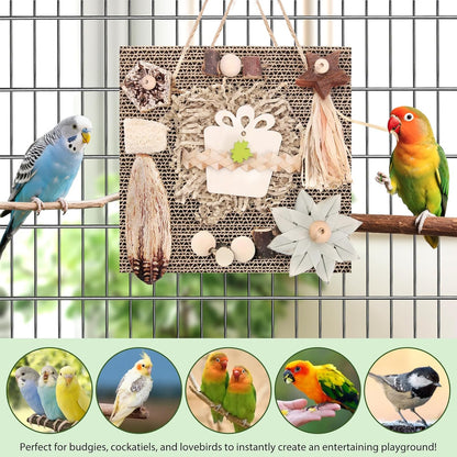 Kyouki Bird Toys, Parakeet Toys, Parrot Toy, Conure Hanging Chewable Cardboard Foraging Toys Suitable for Budgies, Cockatiels, Lovebirds, Sun Conures - and Other Small/Medium Parrots (Large)