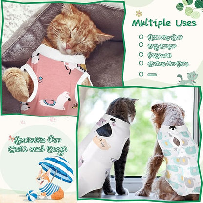 Nuanchu 3 Pieces Cat Recovery Suit Kitten Recovery Suit E-Collar Alternative for Cats and Dogs Abdominal Skin Anti Licking Pajama Clothes Sets(Small,Cute Style,Colorful)
