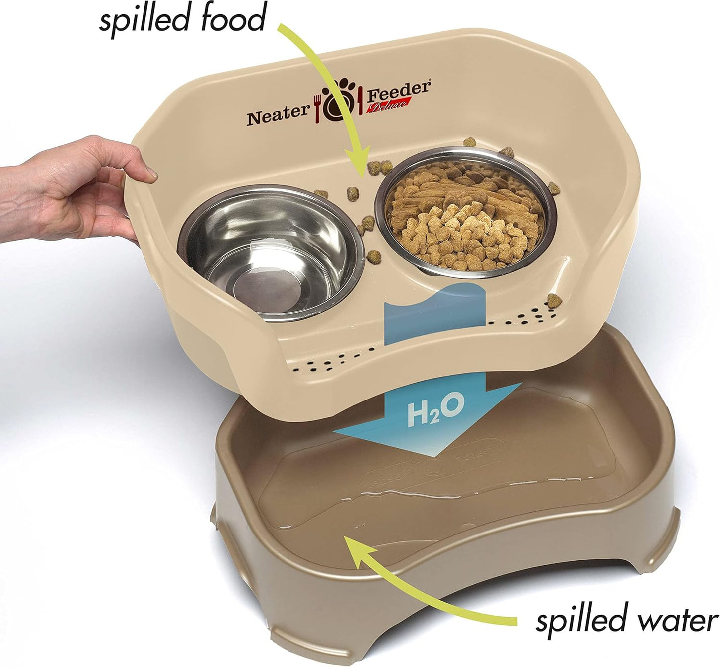 Neater Feeder Deluxe Mess Proof Cat Bowls Elevated for All Breeds – Made in USA – No Spill Raised Bowls for Indoor Cats – Stainless Steel Food and Water Bowl Set, Pet Dish Feeding Station, Cappuccino