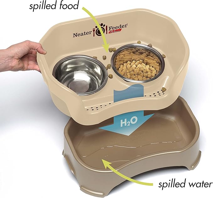 Neater Feeder Deluxe Mess Proof Dog Bowls Elevated for Large Dogs – Made in USA – No Spill Raised Dog Food Bowl Stand w/Leg Extensions – Stainless Steel Dog Food and Water Bowl Set – Cappuccino