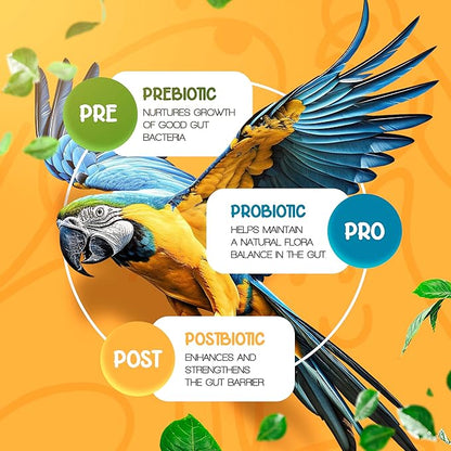 Parrot Probiotic, Prebiotic and Postbiotic, Pet Bird Supplies, Used with Water, Vitamins, Budgie Treats, Baby Parrot Formula, Parrot Medicine, Mix in Parrot Food