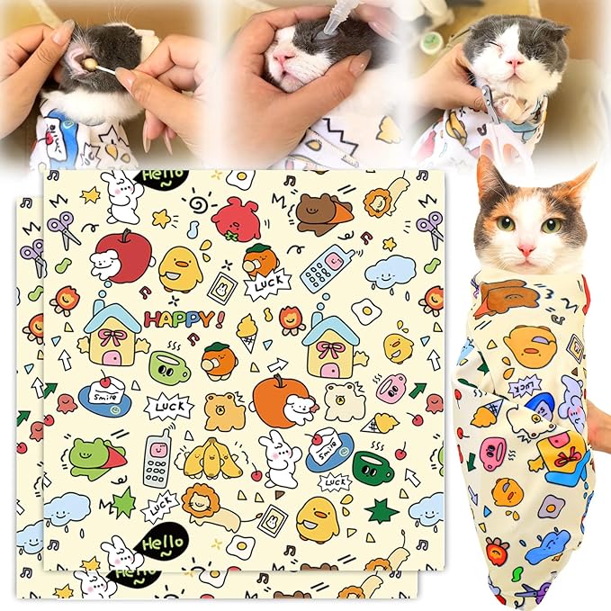 XANGNIER 2 Pcs Cat Wrap for Grooming,Cat Restraint Wrap for Cutting Nails,Fabric Burrito Wrap for Nail Clipping, Anti-Scratch, Anti-Escape,Multifunctional Swaddle Wrap Pet Tool (27.5 x 27.5 Inch)