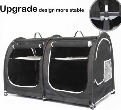 Mispace Portable 2 Pet Carriers for Cats Collapsible Cat Condo for Car Travel Pet Kennel Show Cages with Portable Carry Bag Hammocks Mats and Litter Box