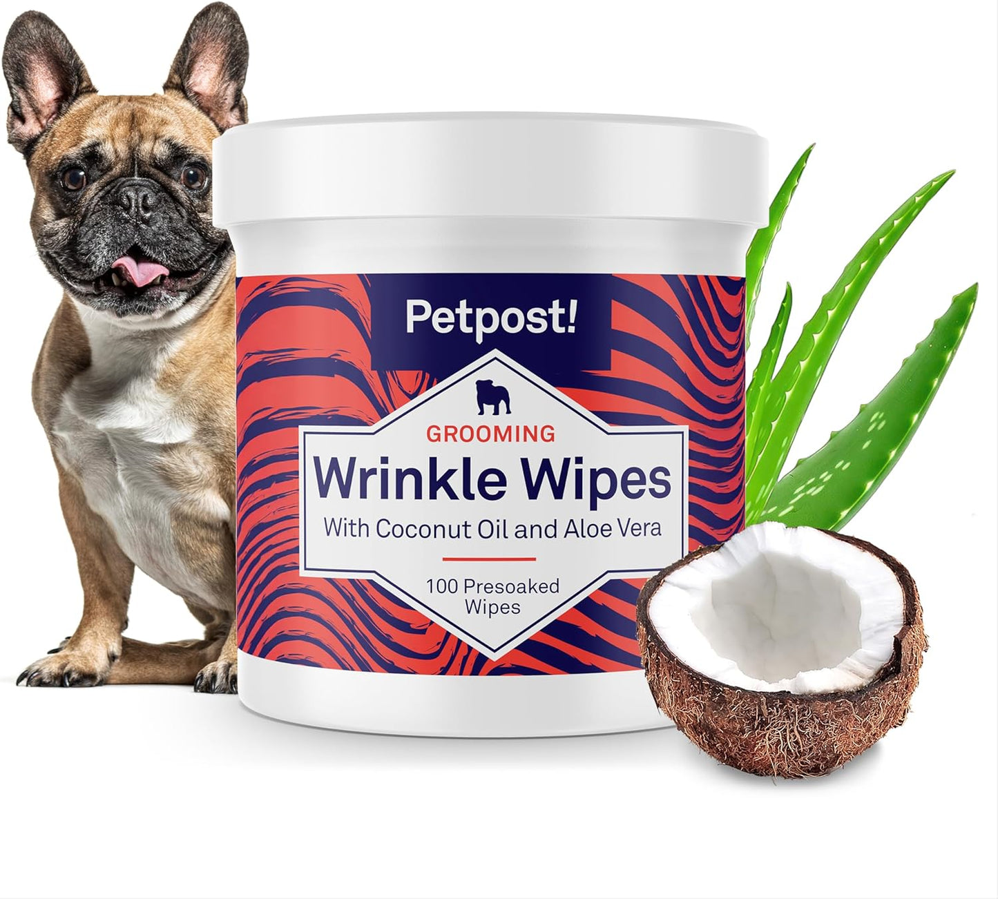 Petpost Wrinkle Wipes for Dogs | 100 Count Dog Face & Wrinkle Cleaner | Gentle Pet Wipes with Coconut Oil for Bulldogs, Pugs & Wrinkly Breeds | Dog Cleaning & Deodorizing Wipes