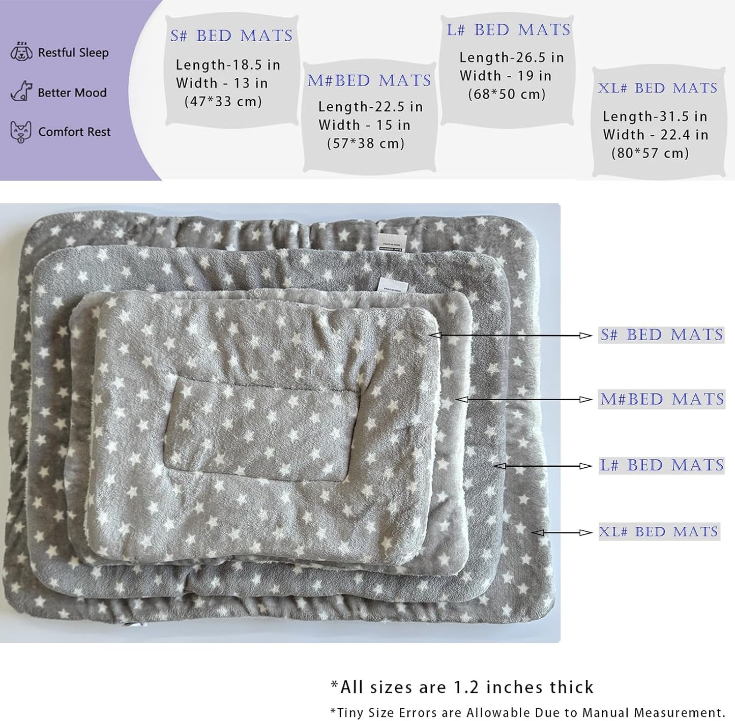 2 Pcs Pet Bed Mats. Ultra Soft Pet (Dog/Cat) Bed with Cute Prints. Reversible Faux Lambswool Kennel Pad for Medium Small Dogs and Cats. Machine Washable Pet Bed.