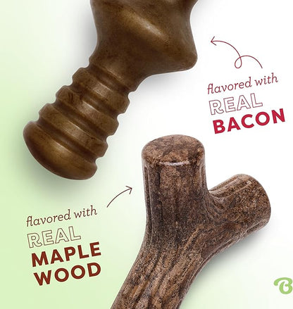 Benebone 2-Pack Maplestick/Zaggler Durable Dog Chew Toys, Real Maplewood, Real Bacon, Made in USA Large