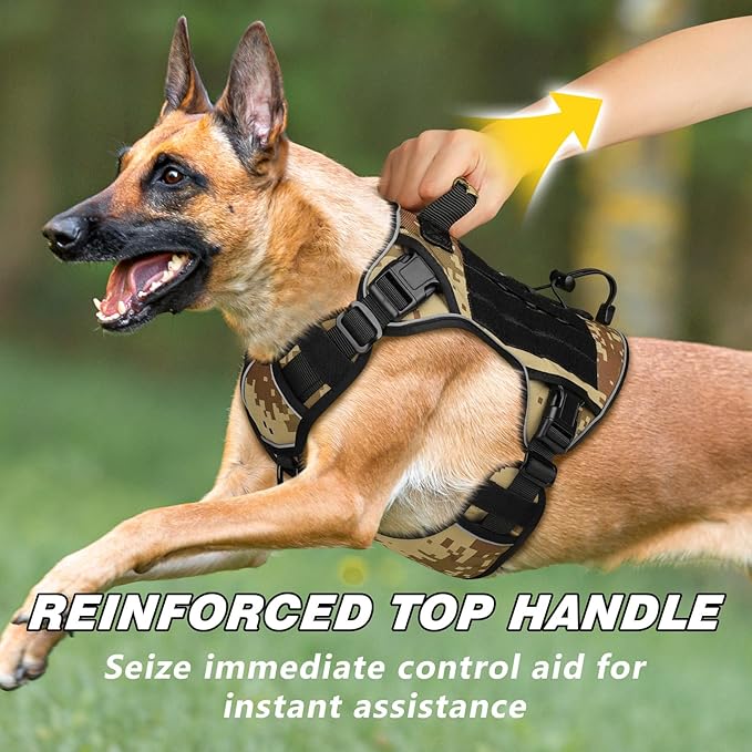 WINGOIN Tactical Dog Harness for Large Dogs, Heavy Duty No Pull Dog Harness with Handle, Adjustable Reflective Military K9 Big Pet Vest for Husky, Doberman, Walking, Hunting, Camo (XL)