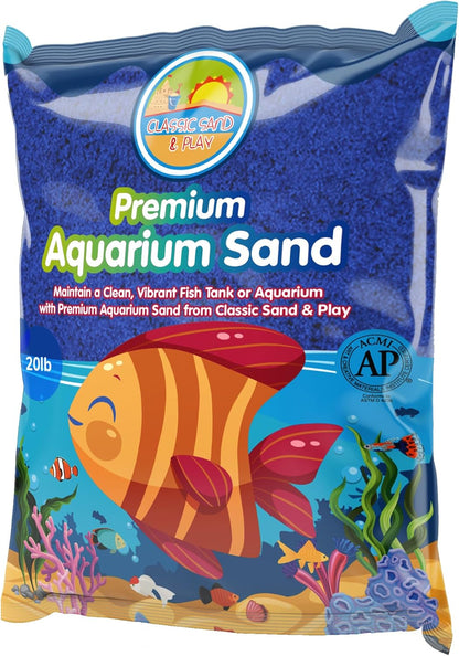 CLASSIC SAND & PLAY Natural Aquarium Sand for Freshwater and Saltwater Tanks, 20 lb. Bag, Improves Filter Life and Filtration Process, Pre-Washed Fine Sand, Blue