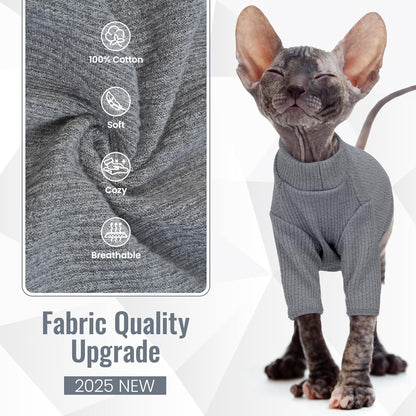 DENTRUN Sphynx Hairless Cats Shirt Pullover Kitten T-Shirts, Breathable Cat Wear Turtleneck Sweater Adorable Cat's Clothes Vest Pajamas Jumpsuit