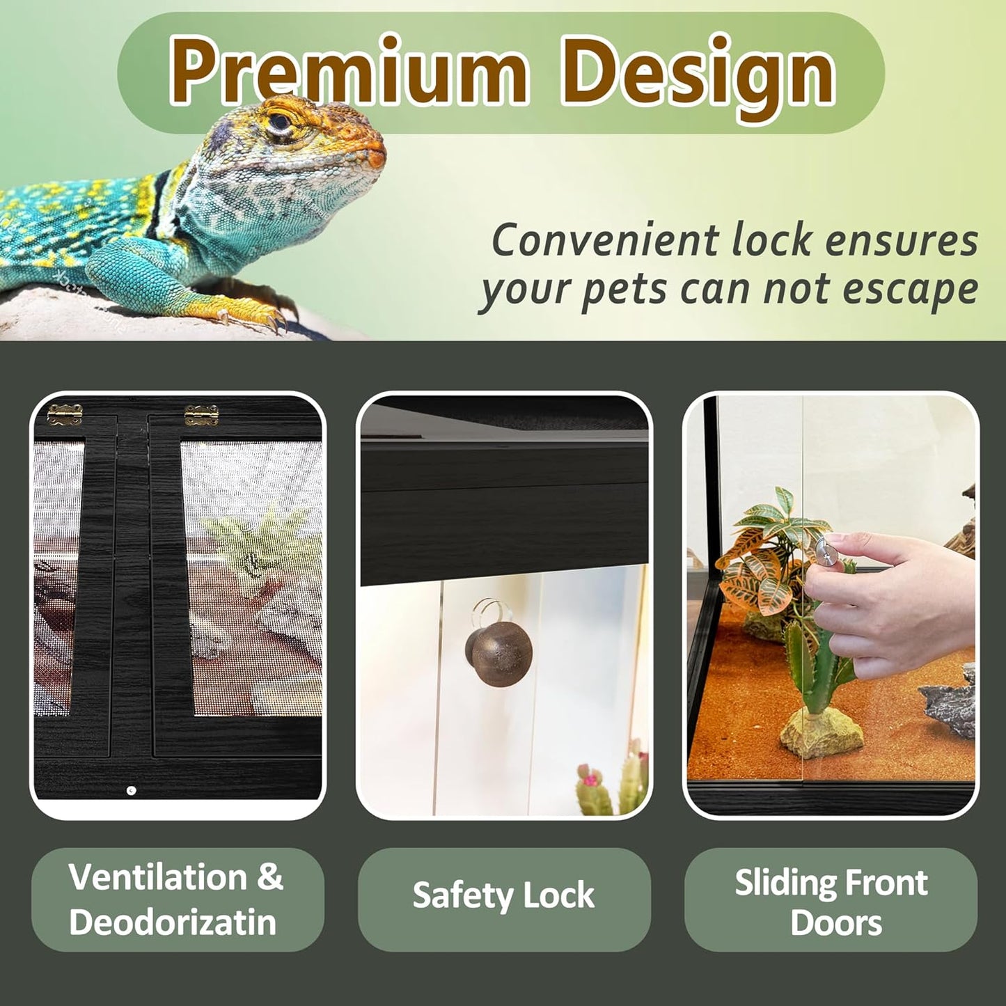 Prolee Tempered Glass Reptile Enclosure with Leg,32“ Scratch-Proof Bearded Dragon Tank,32 Gallon Lizard Tank with Metal Mesh Tops and Lockable Door,Spacious Reptile Habitat for Snake,Tortoises (Black)