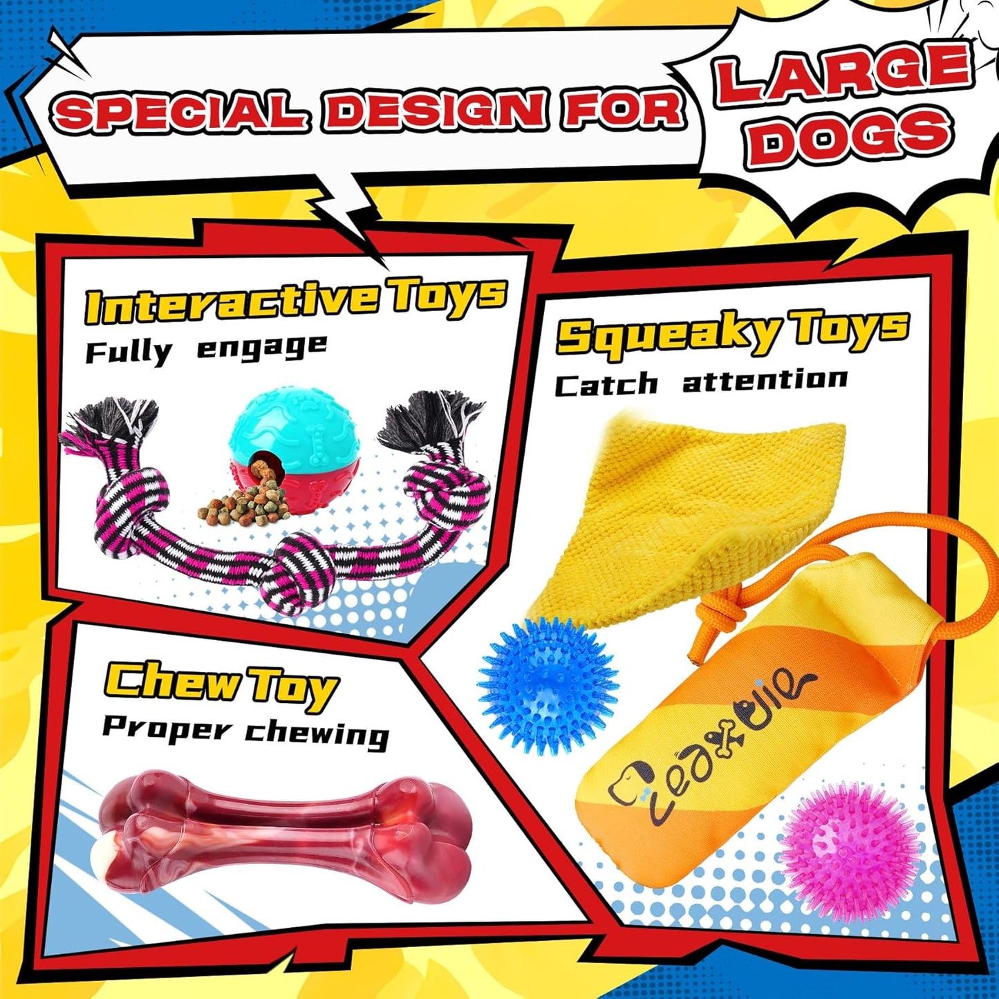 Zeaxuie 12 Pack Heavy Duty Various Dog Chew Toys Pack for Aggressive Chewers - Includes Large Rope Toy, Squeaky Toys & Indestructible Chew Bone for Medium, Large & X-Large Breeds Dogs