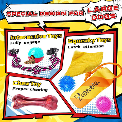Zeaxuie 12 Pack Heavy Duty Various Dog Chew Toys Pack for Aggressive Chewers - Includes Large Rope Toy, Squeaky Toys & Indestructible Chew Bone for Medium, Large & X-Large Breeds Dogs