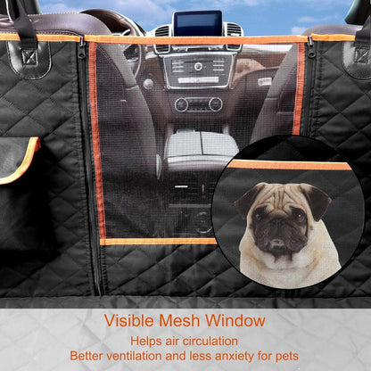 Femuar Dog Car Seat Cover, Waterproof Nonslip Pet Seat Cover for Back Seat with Storage Pockets Mesh Visual Window, Scratch Proof Pet Dog Seat Cover Hammock for Cars Trucks and SUVs, XL-Orange