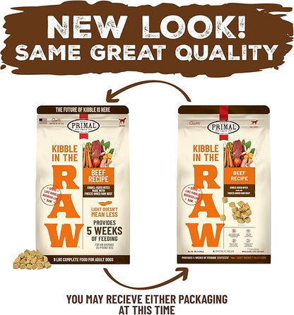 Primal Kibble in The Raw, Freeze Dried Dog Food, Beef, Scoop & Serve, Made with Raw Protein, Whole Ingredient Nutrition, Crafted in The USA, Dry Dog Food 9 lb Bag