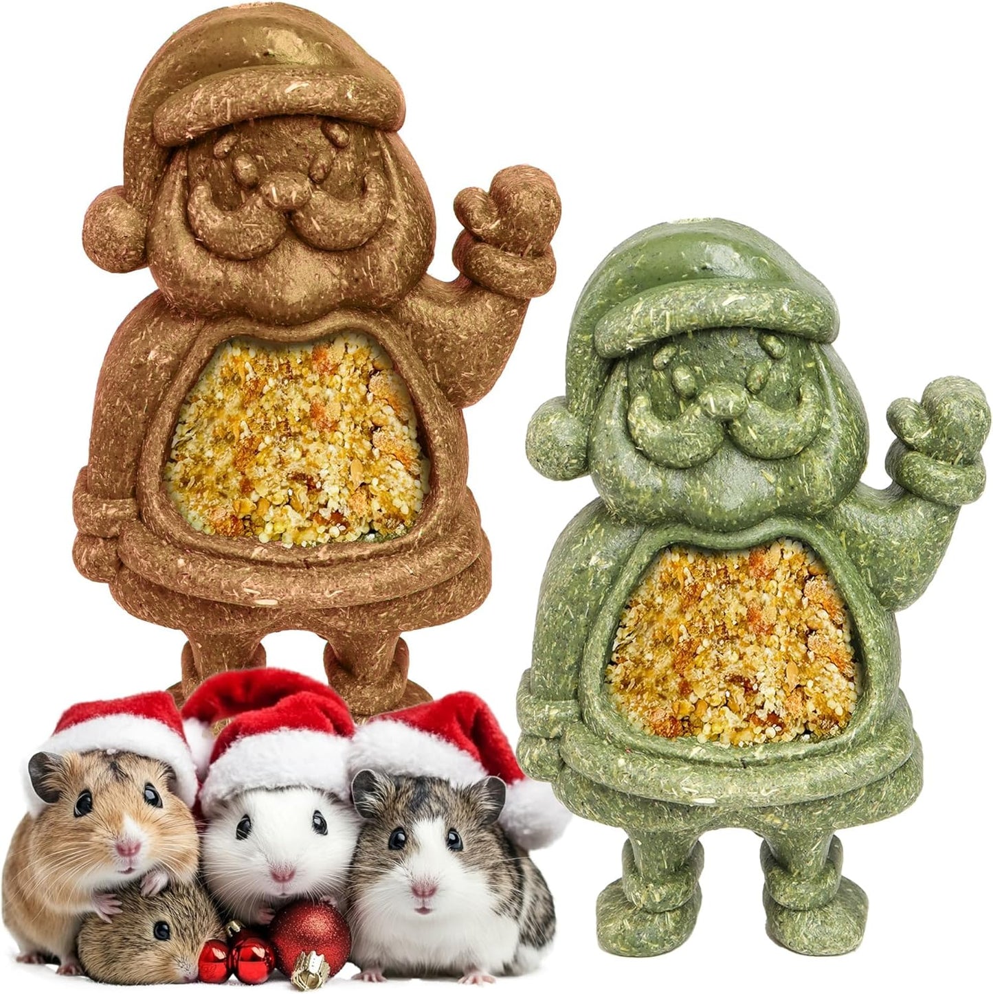 TEEWY Santa Claus Guinea Pig Toys, Natural Vegetables, Fruits and Timothy, Hamster Chew Toys for Teeth, Guinea Pig Toys Enrichment, Small Animal Chew Toys for Chinchilla, Rat, Gerbil, 2PCS