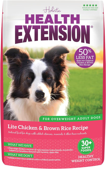 Health Extension Lite Chicken & Brown Rice Dry Dog Food, Low Fat Formula Supports Healthy Weight, with Probiotics & Superfoods for Digestion & Coat Health (15lb)