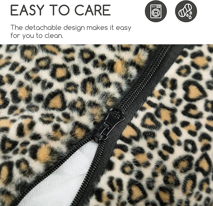 Hollypet Cat Bed Fluffy Plush Mutifuctional Double-Layer Soft Pet Couch Orthopedic Sofa Nest Beds for Small Cats and Dogs, Black Leopard (21x15x8 inch)