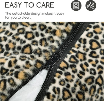 Hollypet Cat Bed Fluffy Plush Mutifuctional Double-Layer Soft Pet Couch Orthopedic Sofa Nest Beds for Small Cats and Dogs, Black Leopard (21x15x8 inch)