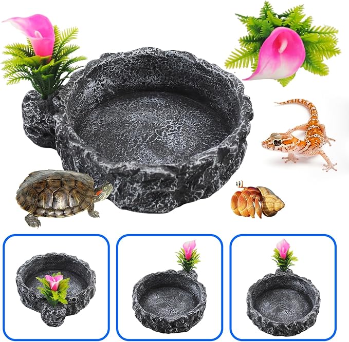 Reptile Food Dish,Rock Reptile Terrariums Water Dish, Water and Food Bowls Lizard Water Bowl for Leopard Gecko, Tree Frog, Snake, Crested Gecko, Frog