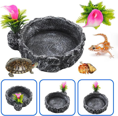 Reptile Food Dish,Rock Reptile Terrariums Water Dish, Water and Food Bowls Lizard Water Bowl for Leopard Gecko, Tree Frog, Snake, Crested Gecko, Frog