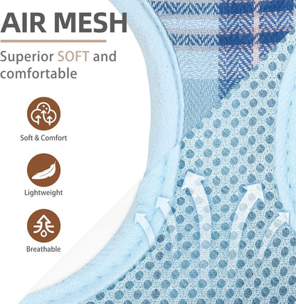 PUPTECK Adjustable Dog Harness Collar and Leash Set Step in No Pull Pet Harness for Small Medium Dogs Puppy and Cats Outdoor Walking Running, Soft Mesh Padded Reflective Vest Harnesses, Blue M