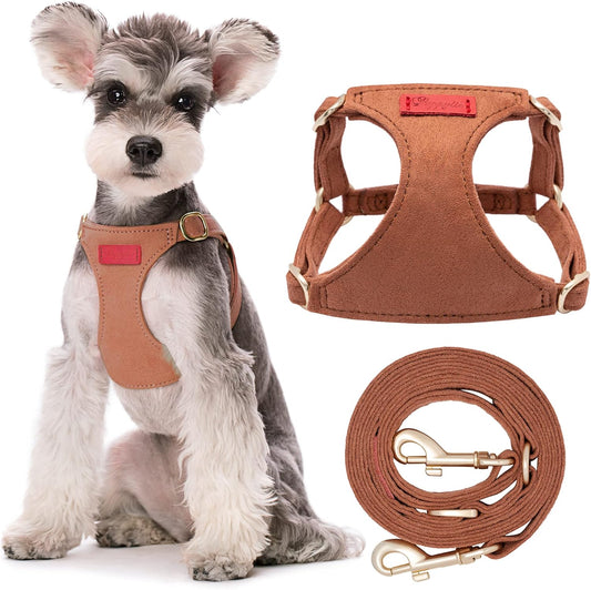Puppytie No Pull Small Dog Harness with Multifunction Dog Leash,Lightweight Soft Adjustable No Choke Escape Proof Pet Harness Vest Pet Harness Vest,Brown Caramel,S