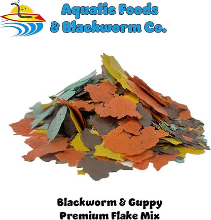 Aquatic Foods Inc. Flakes - 45% California Blackworm & Guppy Flake Mix for Guppies Also Tetras, Live Bearers, All Community Tropical Fish - Premium AF Flakes - 2-lbs