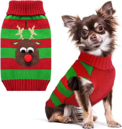 PETCARE Dog Christmas Sweater with Leash Hole Cute Striped Reindeer Dog Clothes for Small Medium Large Dogs Girl Boy Warm Fall Winter Knitted Pullover Vest Pet Puppy Cat Xmas Outfits
