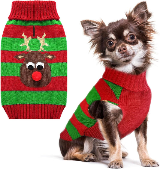 PETCARE Dog Christmas Sweater with Leash Hole Cute Striped Reindeer Dog Clothes for Small Medium Large Dogs Girl Boy Warm Fall Winter Knitted Pullover Vest Pet Puppy Cat Xmas Outfits