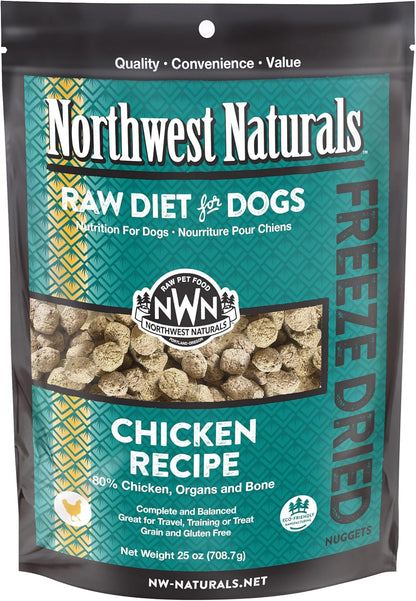 Northwest Naturals Freeze-Dried Chicken Dog Food - Bite-Sized Nuggets - Grain-Free, High-Protein, Raw Diet, Human-Grade Ingredients, All Natural, Healthy & Nutritious, Proudly Made in USA, 25 Oz