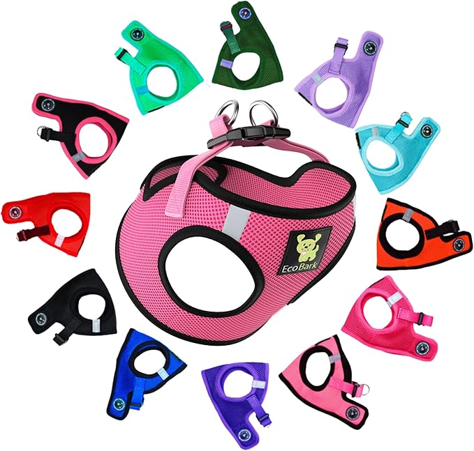 EcoBark Step in Dog Harness - Eco-Friendly Teacup Dog Harnesses for XXS, XS, and Small Dogs - Reflective and Adjustable Mini Body Halter Vest -Tiny Soft Mesh Toy Breed Harness (Bubblegum Pink, XXS)