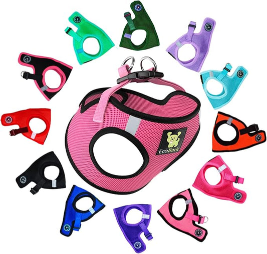 EcoBark Step in Dog Harness - Eco-Friendly Teacup Dog Harnesses for XXS, XS, and Small Dogs - Reflective and Adjustable Mini Body Halter Vest -Tiny Soft Mesh Toy Breed Harness (Bubblegum Pink, XXS)