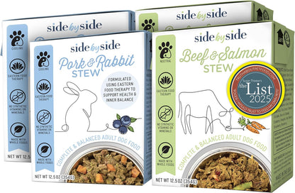 Side by Side Pork & Rabbit | Beef & Salmon Stew - Wet Dog Food & Dog Food Topper for All Breeds - Made with Nutrients & Whole Raw Ingredients - No Artificial Additives or Fillers (12.5 oz, 4-Pack)