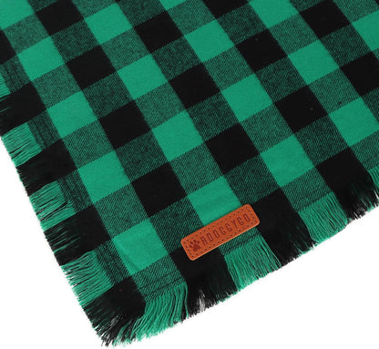 ADOGGYGO Christmas Dog Bandanas with Tassels, Classic Plaid Xmas Scarf Bib, Premium Cotton Fabric, Red Green Plaid Christmas Bandanas for Small Dogs (Small)